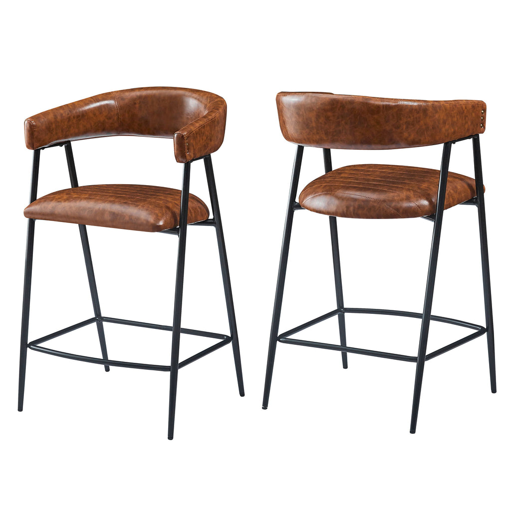 Counter Stools (Set of 2), Upholstered Counter Stools With Iron Frame, Backrest, Footrest, Arm Counter Stools For Home Bar, Kitchen Counter - Brown