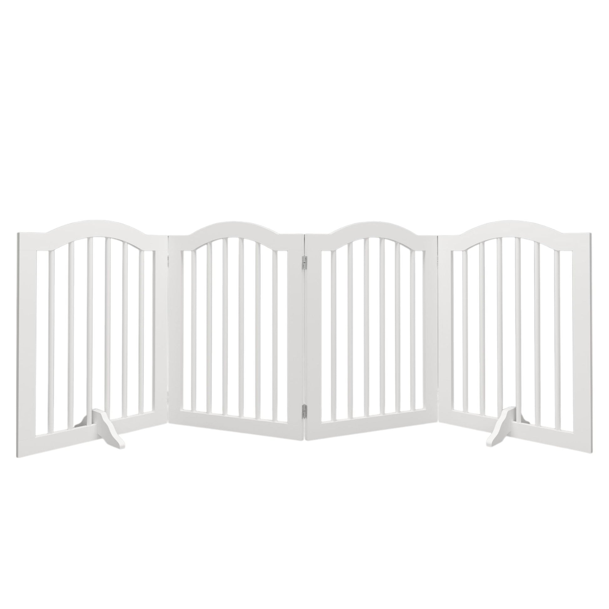 4 Panel Freestanding Pet Gate With Foldable Design And Support Feet - White
