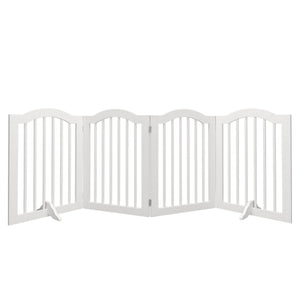 4 Panel Freestanding Pet Gate With Foldable Design And Support Feet - White