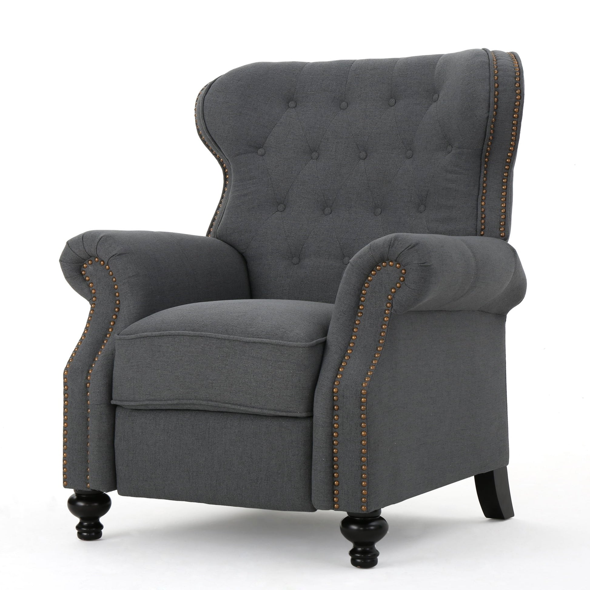 Accented Push Back Recliner Chair With Rolled Arms, Enjoy Cocooning Comfort