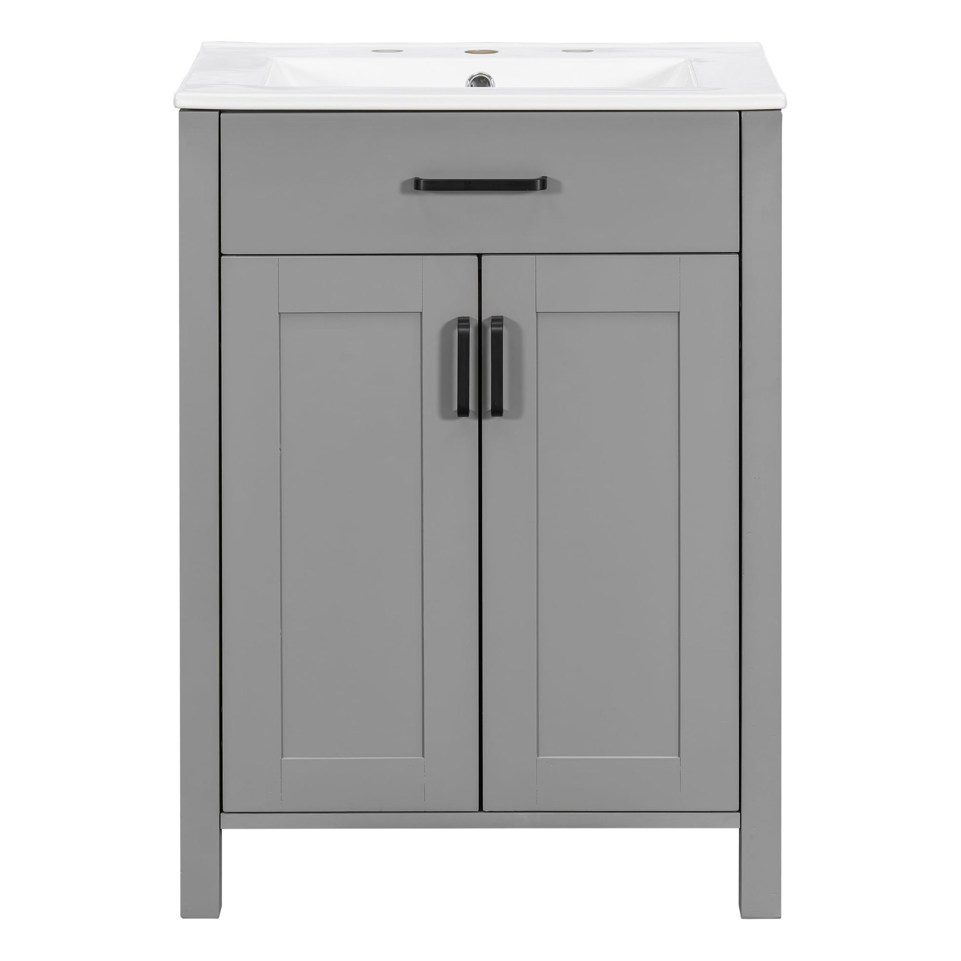Bathroom Vanity With Ceramic Sink, Soft Close Doors, Flip Drawer, Double Layer Door Shelves