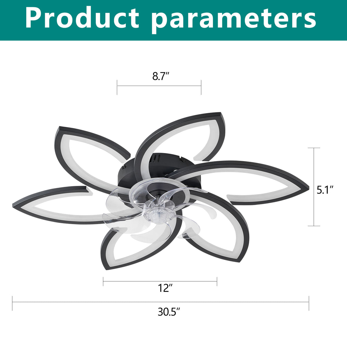 30" Flower 6 Speed Ceiling Fan With Remote Controlled LED Lights, Low Profile Flush Mount Fan
