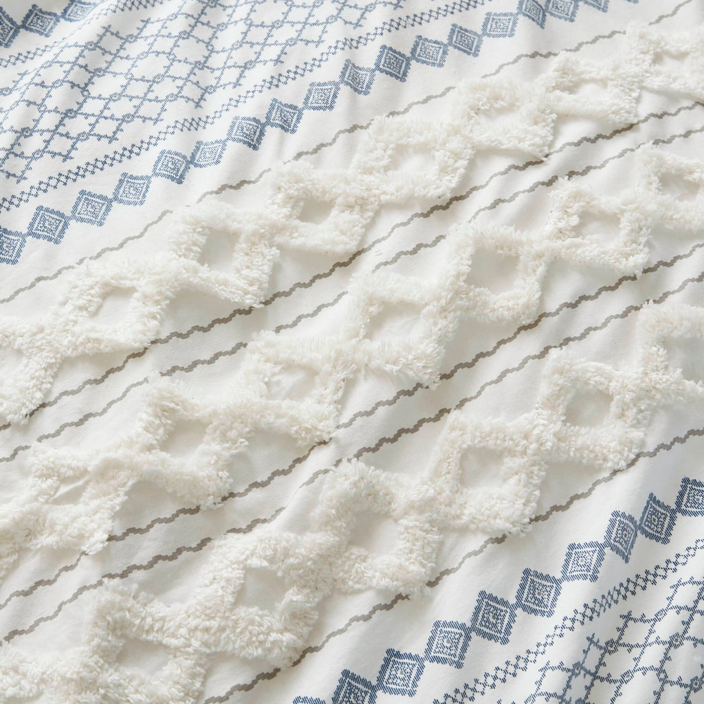 Imani - Cotton Printed Duvet Cover Set With Chenille - White