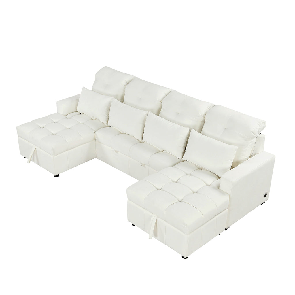 Oversized U-Shaped Versatile Sectional, Pull-Out Sofa Bed With Double Storage Chaise Lounges And 2 USB Ports For Living Room
