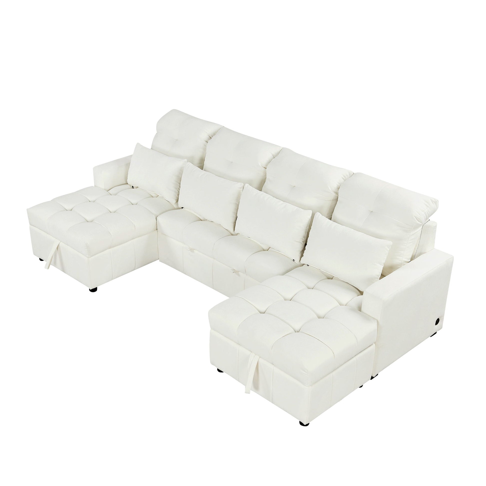 Oversized U-Shaped Versatile Sectional, Pull-Out Sofa Bed With Double Storage Chaise Lounges And 2 USB Ports For Living Room