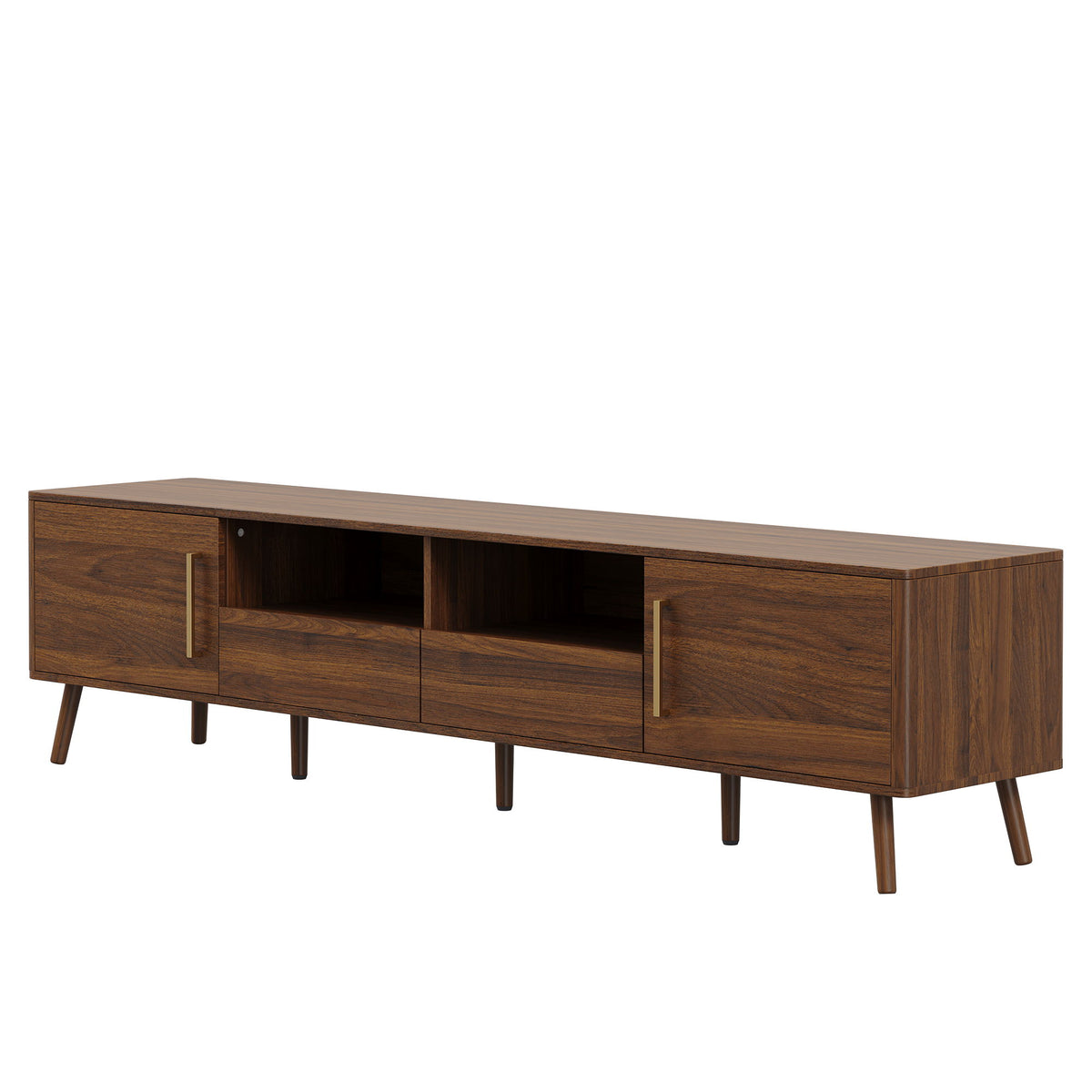 78" TV Stand For 85" TVs With Soft Close Doors, Open Shelf - Walnut