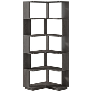 6 Tier Corner Bookshelf, L-Shaped Freestanding Shelf With Anti Drop Panels