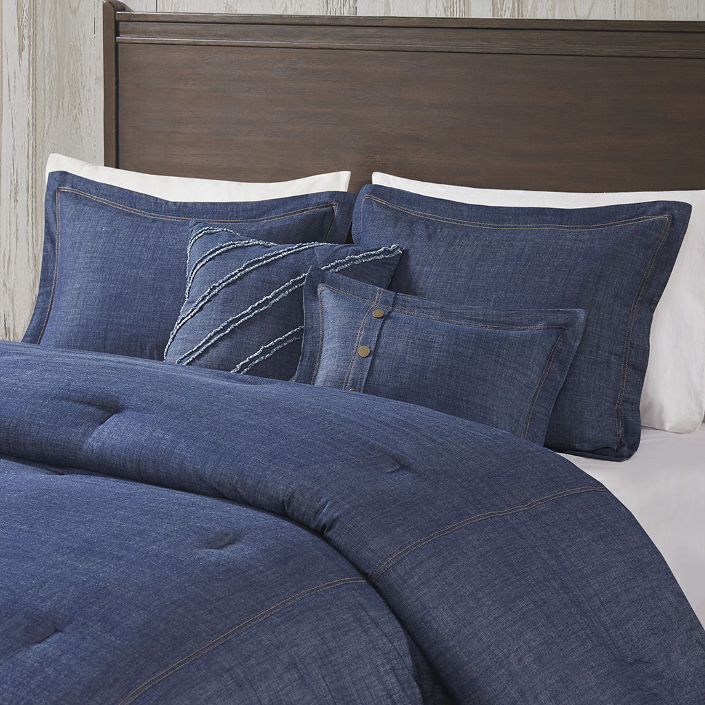 Perry - Twin Oversized Denim Comforter Set - Blue