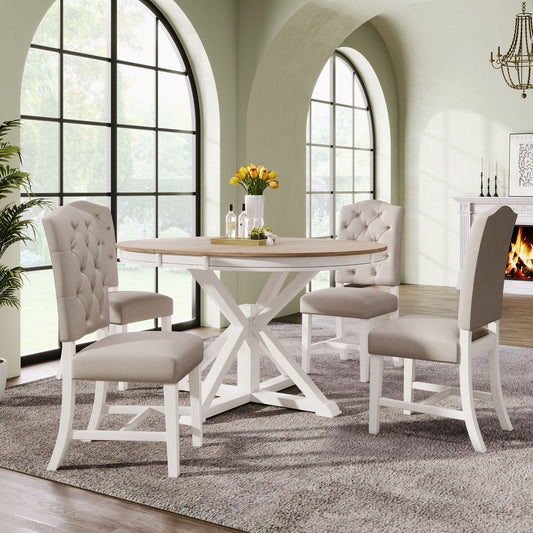 Gewnee - Extendable Trestle Dining Set 5 Piece - White / Oak