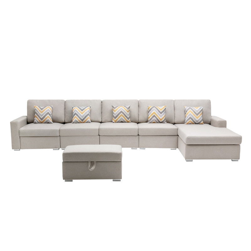 Nolan - Fabric 6 Piece Sectional Sofa With Pillows And Interchangeable Legs