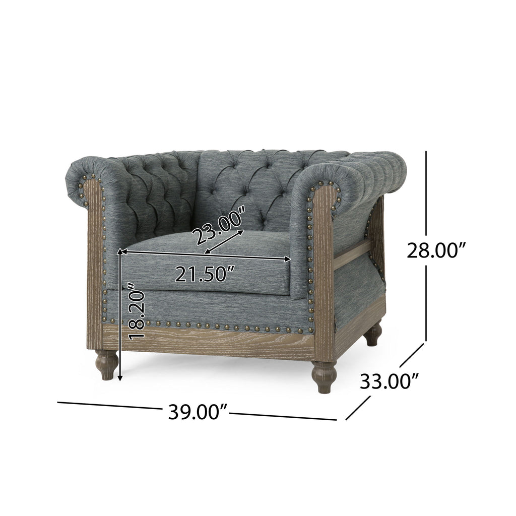 Fabric Upholstered Club Chair With Scrolled Tuxedo Arms