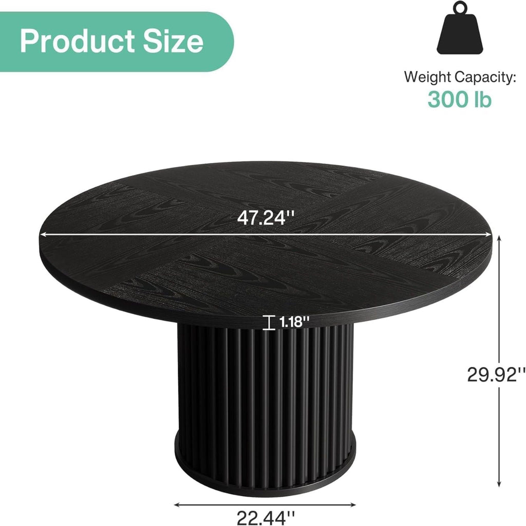 Fluted Round Dining Table - Black
