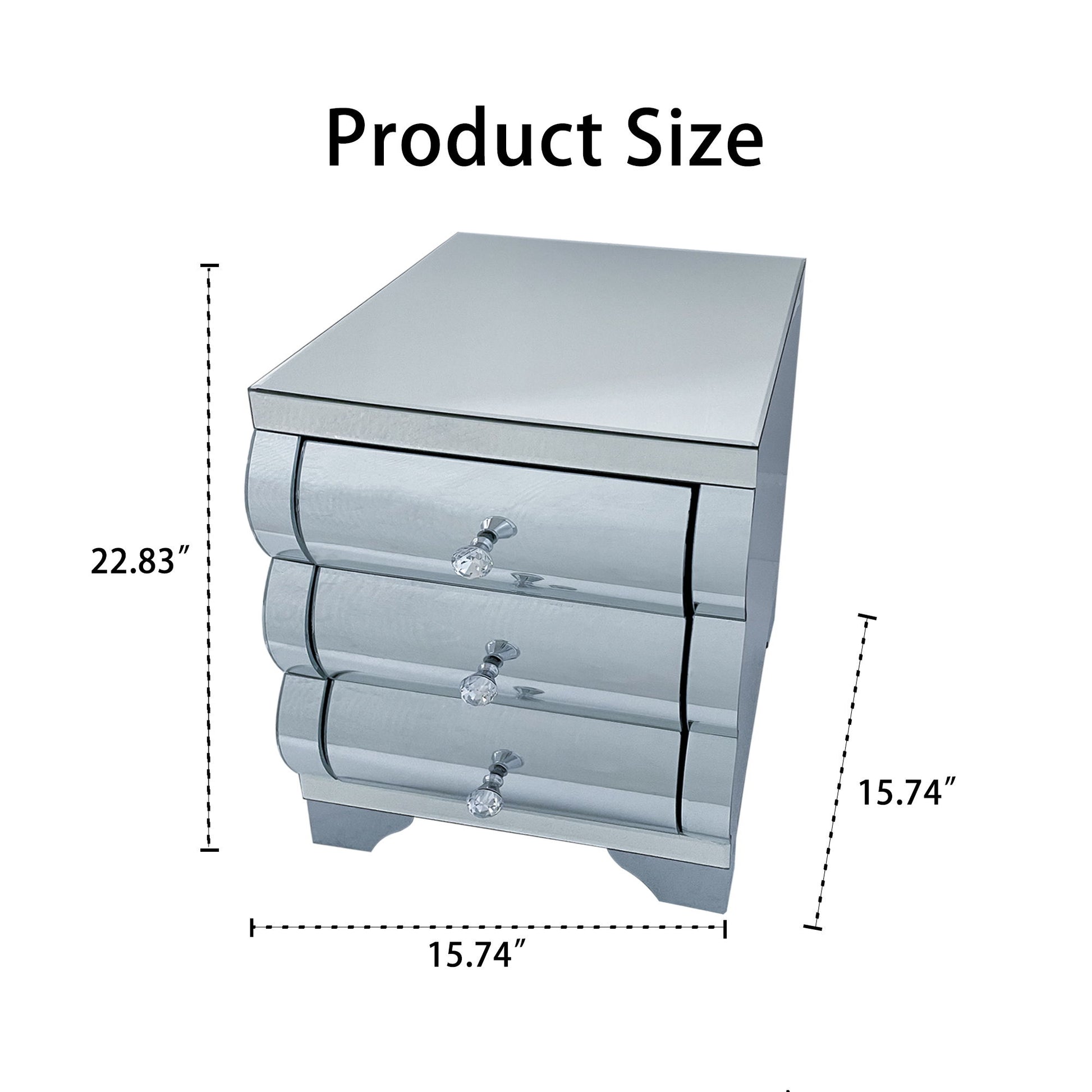 Nightstand With 3 Drawers, Bedside Table For Bedroom - Silver