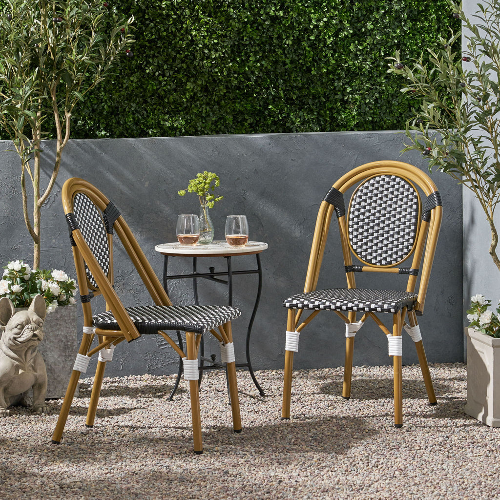 Outdoor Rattan And Aluminum French Bistro Chair Set