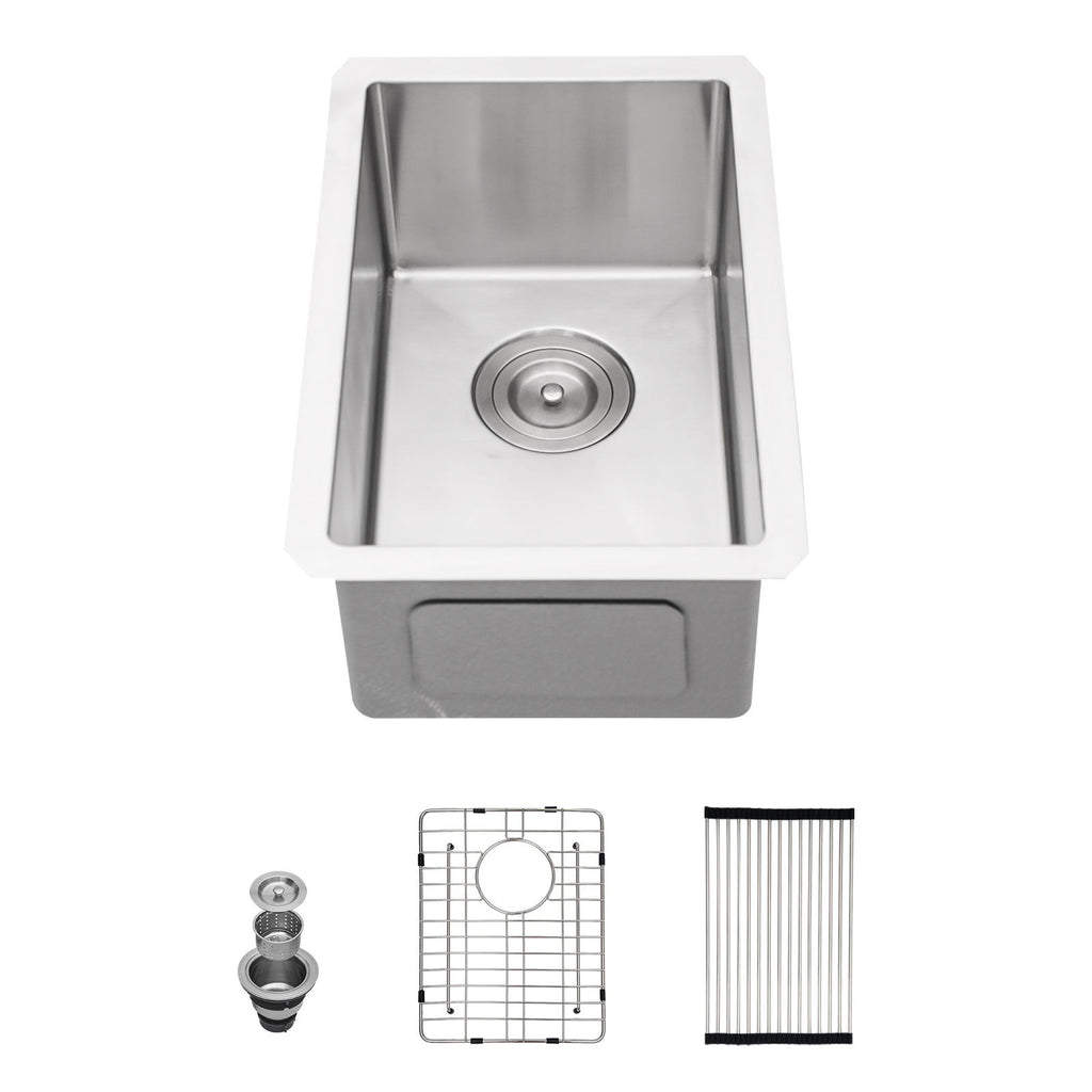 12" Undermount Kitchen Sink, Deep Single Bowl - Brushed Nickel