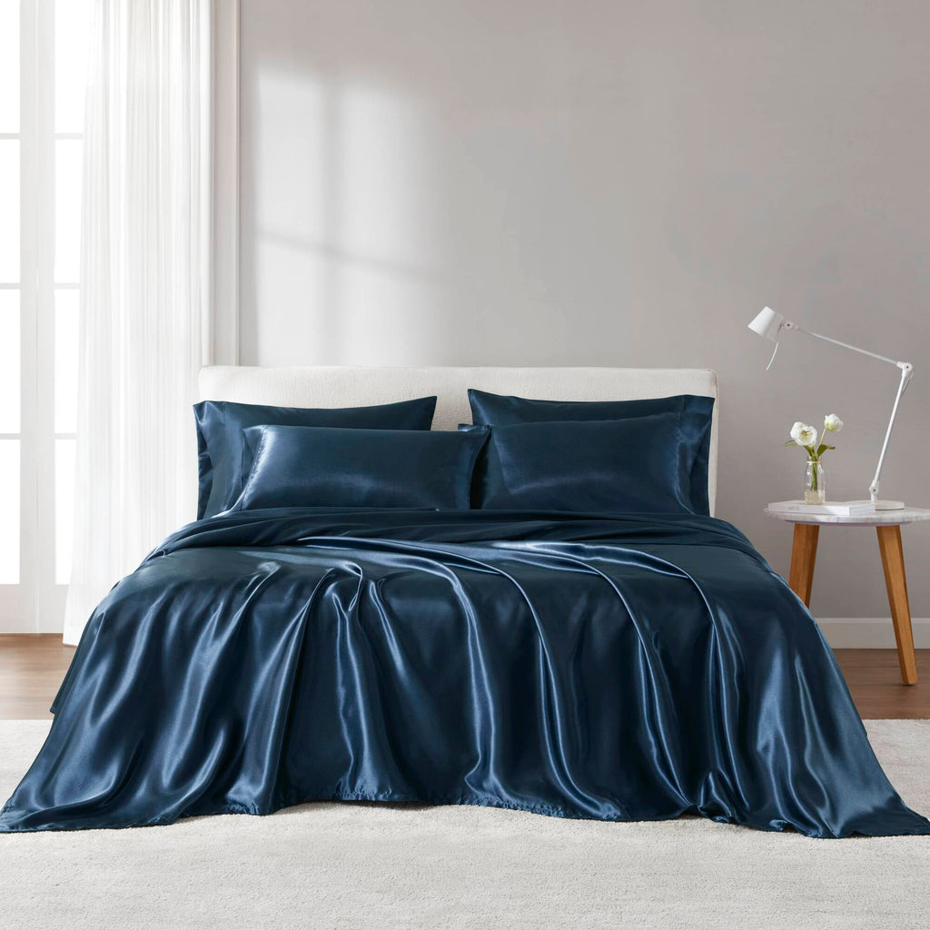 Satin - 6 Piece Queen Luxury Sheet Set - Midnight Blue