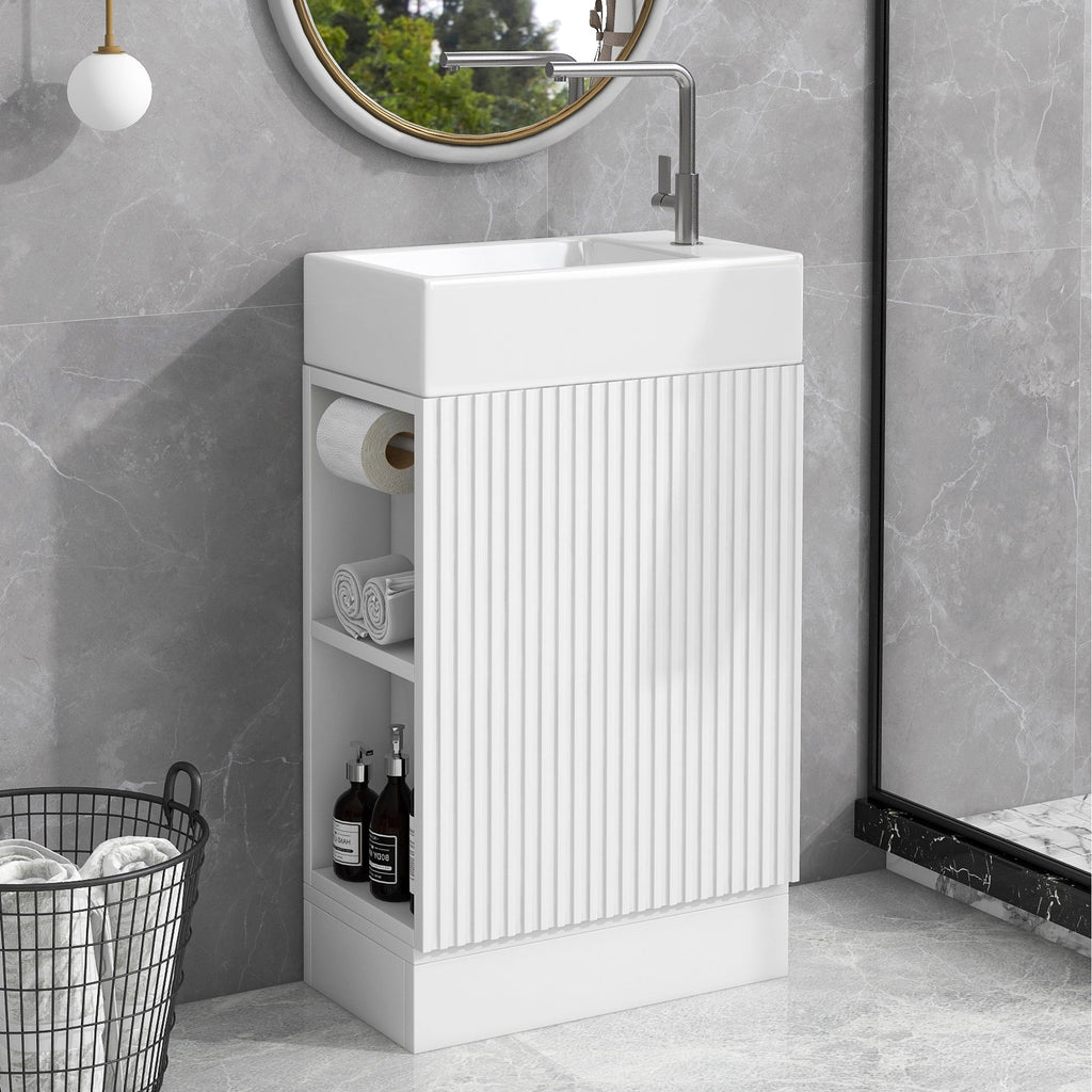 Modern Bathroom Vanity With Sink And 2 Tier Shelf