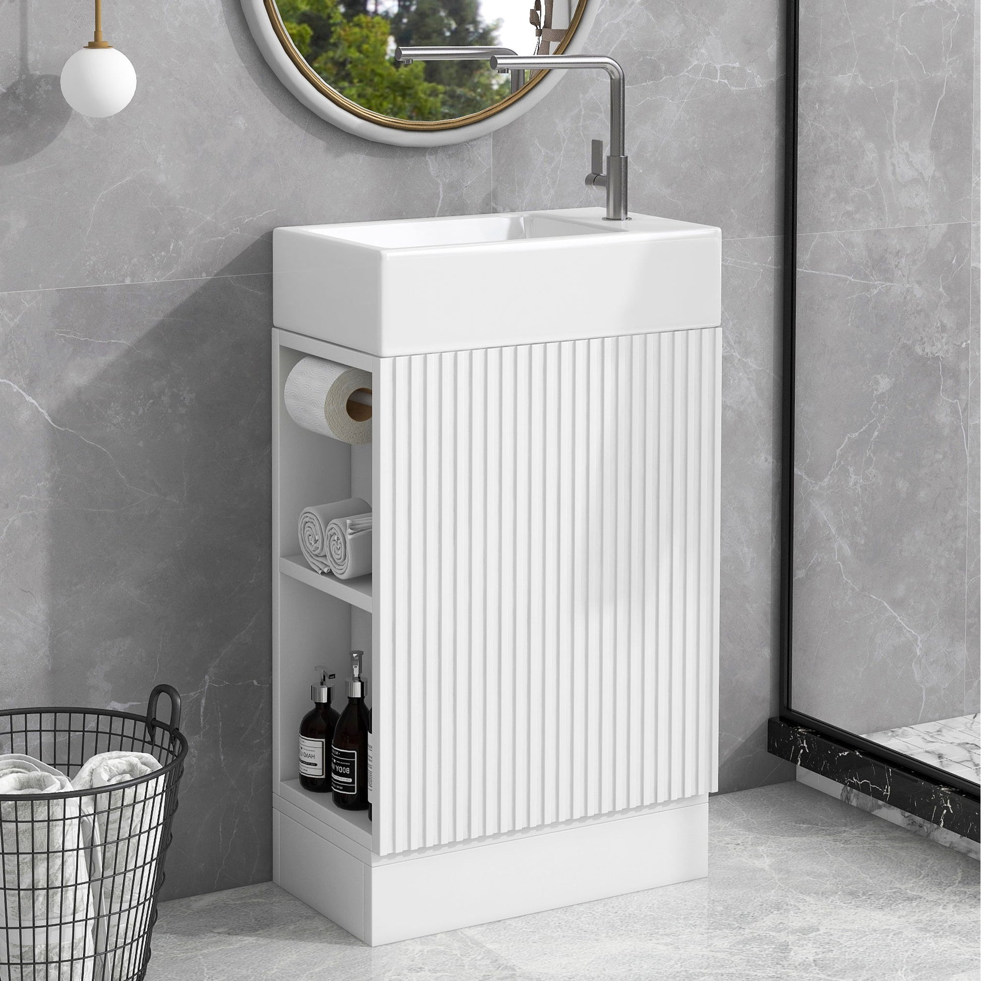 Modern Bathroom Vanity With Sink And 2 Tier Shelf
