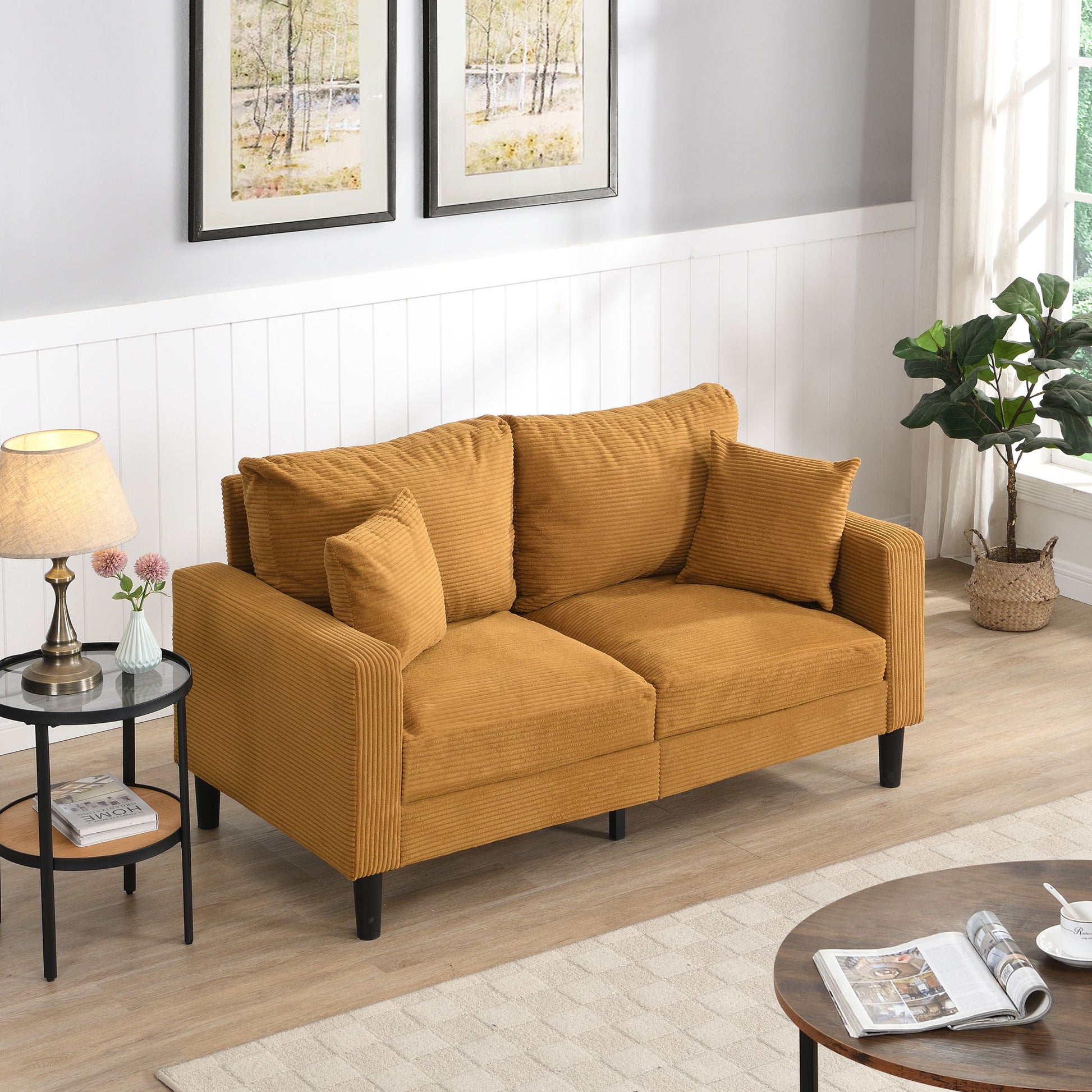 High Resilience Loveseat Sofa With Wooden Frame