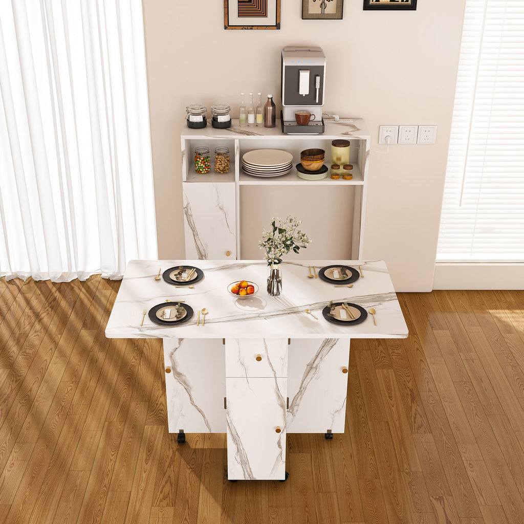 Multifunctional Folding Dining Table With Wall-Mounted Sideboard & Storage