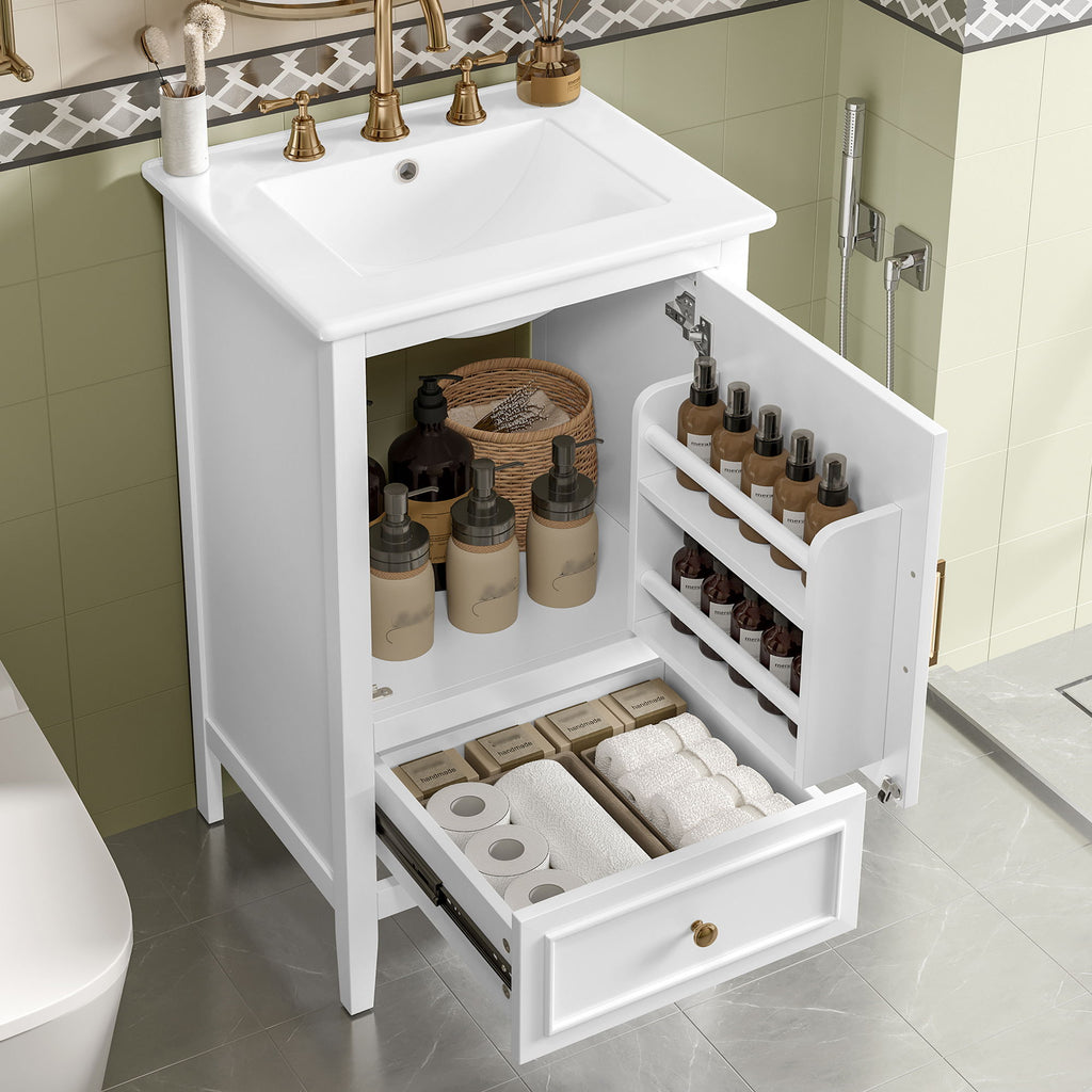Bathroom Vanity With Sink, Adjustable Feet, 1 Drawer And Door Shelf Storage - White