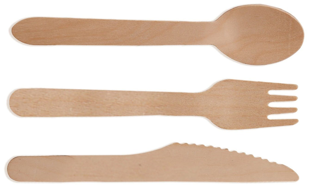 Wooden Compostable Utensils Set 300 Pieces 100 Forks 100 Spoons 100 Knives Sturdy Wood Disposable Cutlery Eco Friendly Biodegradable Utensils For Party Free From Plastic Cutlery Set For Eating - Natural Wood