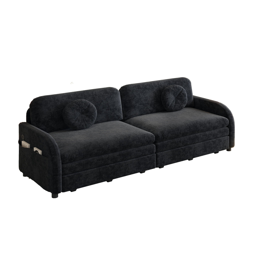 Upholstered Pull Out Couch With Side Pocket & USB Port