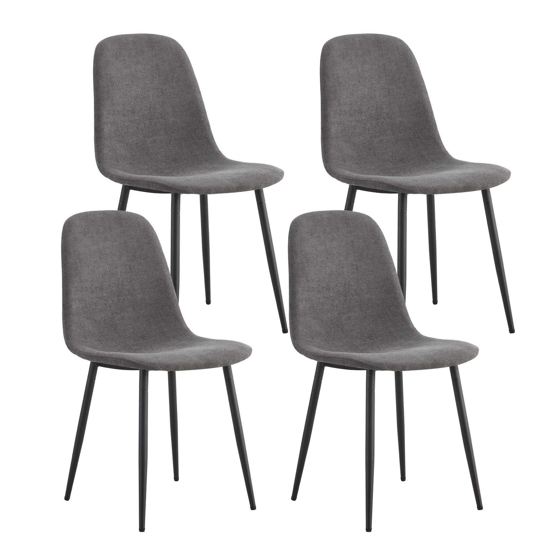 Modern Medieval Style Cushioned Side Chairs Set With Black Metal Legs For Kitchens
