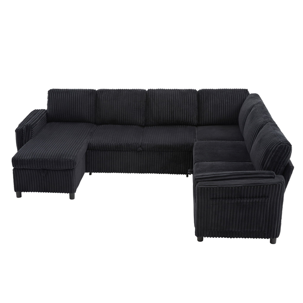 Convertible U-Shaped Sectional Sofa Bed With USB Ports And Storage