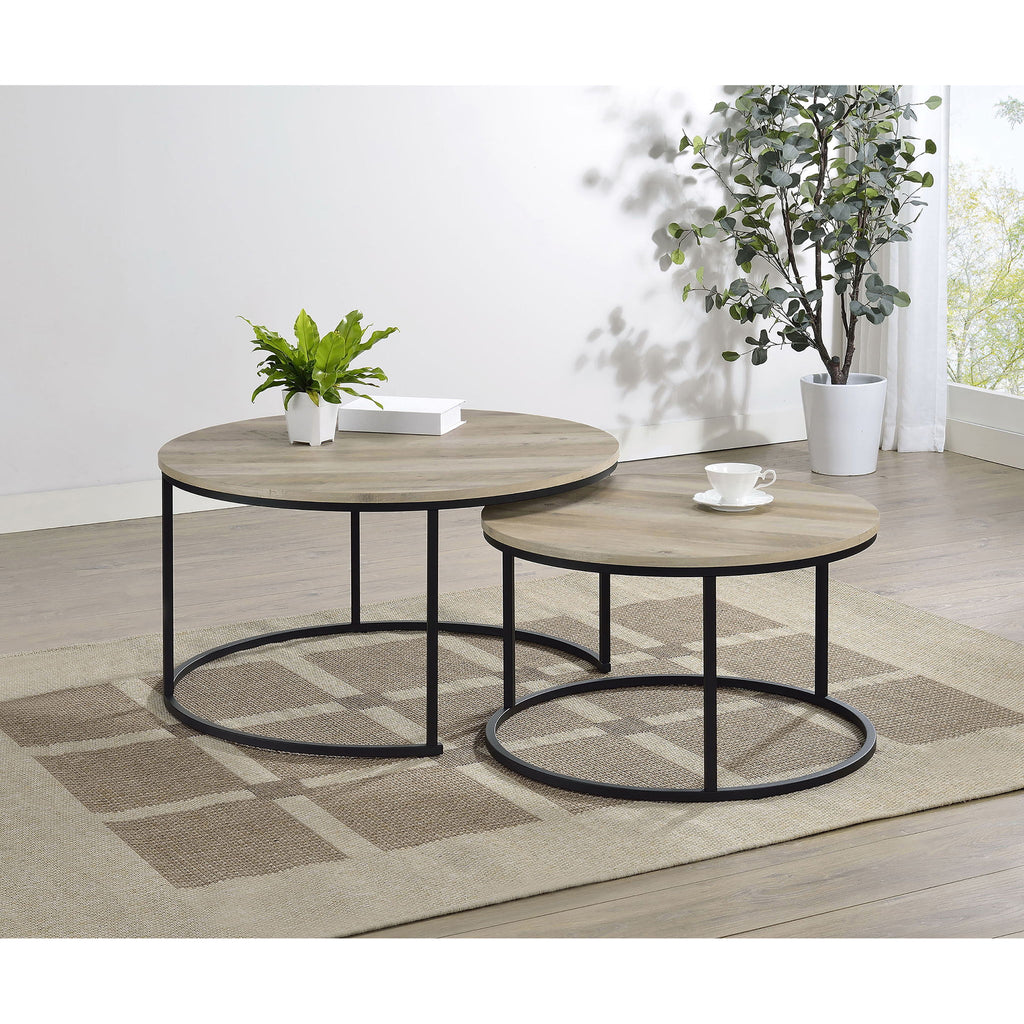 Arrize - 2 Piece Round Nesting Coffee Table Set - Pine Wood