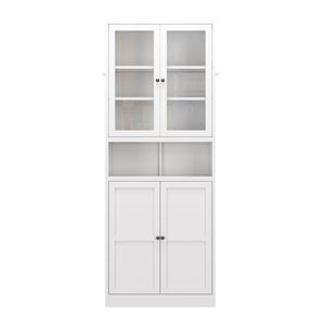 Metal Kitchen Pantry Cabinet Tall Storage With Adjustable Shelves, Heavy Duty Stainless Steel Frame - White