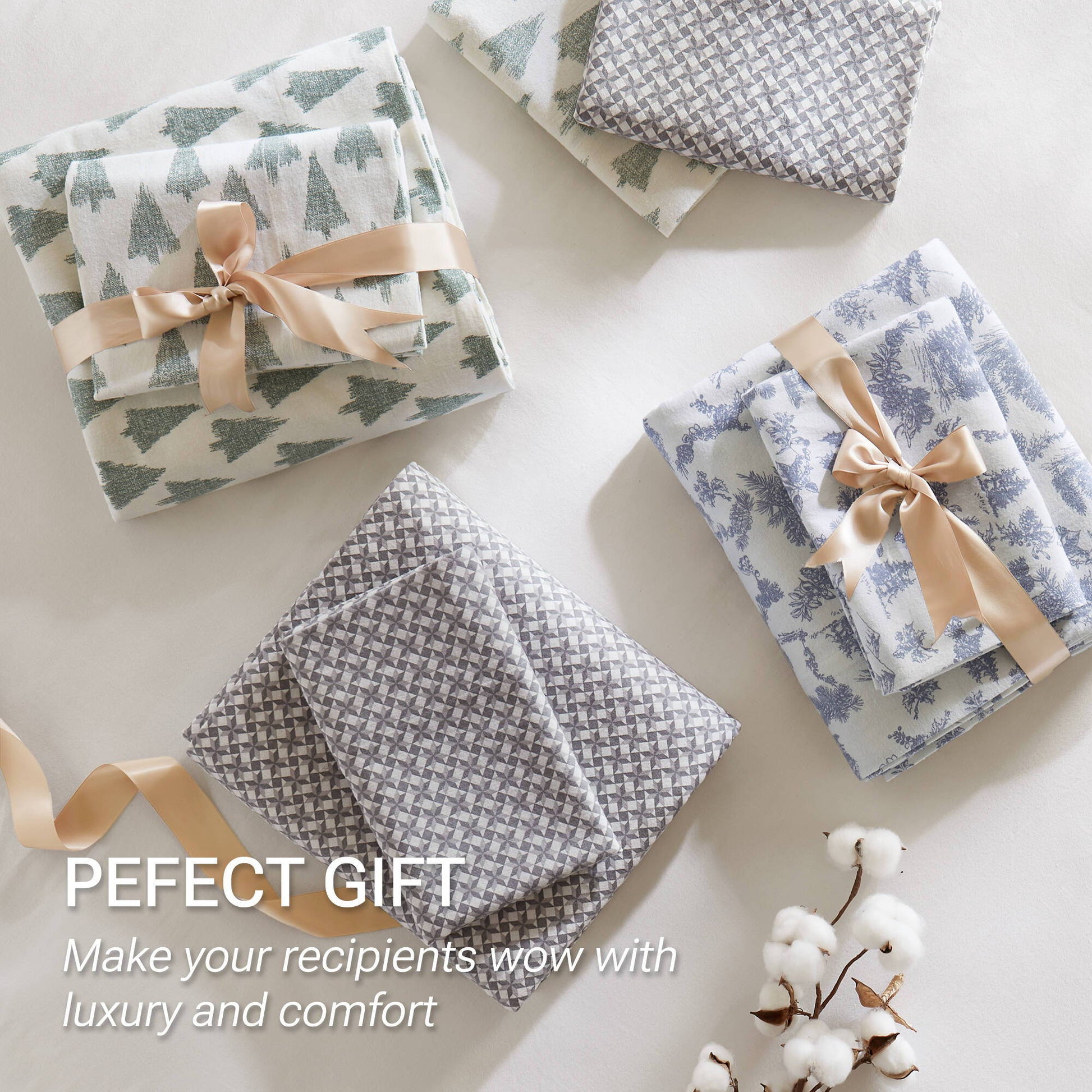 Cozy Cotton Flannel - King Printed Sheet Set - Snowflake