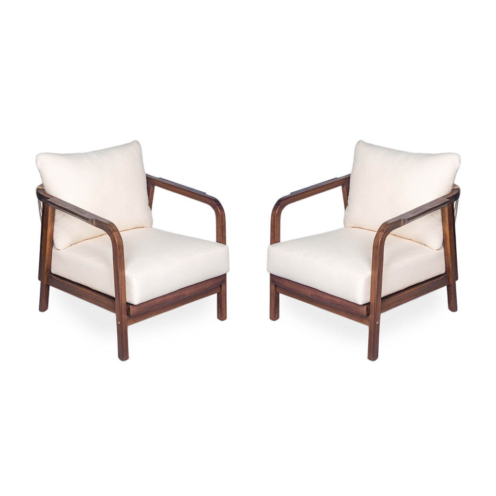 Outdoor Lounge Chair With Woven Backrest, Solid Wood Frame, Comfortable Cushions