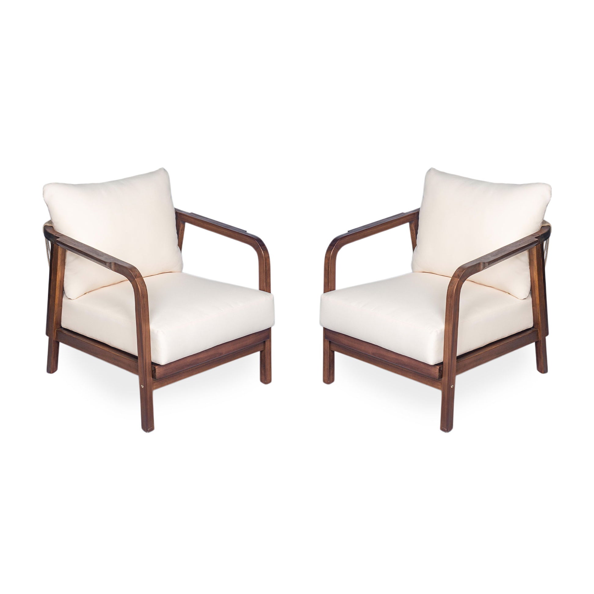 Outdoor Lounge Chair With Woven Backrest, Solid Wood Frame, Comfortable Cushions