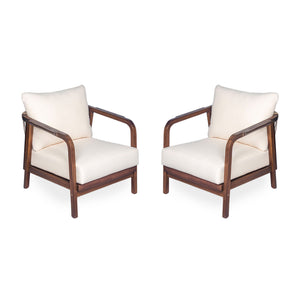 Outdoor Lounge Chair With Woven Backrest, Solid Wood Frame, Comfortable Cushions