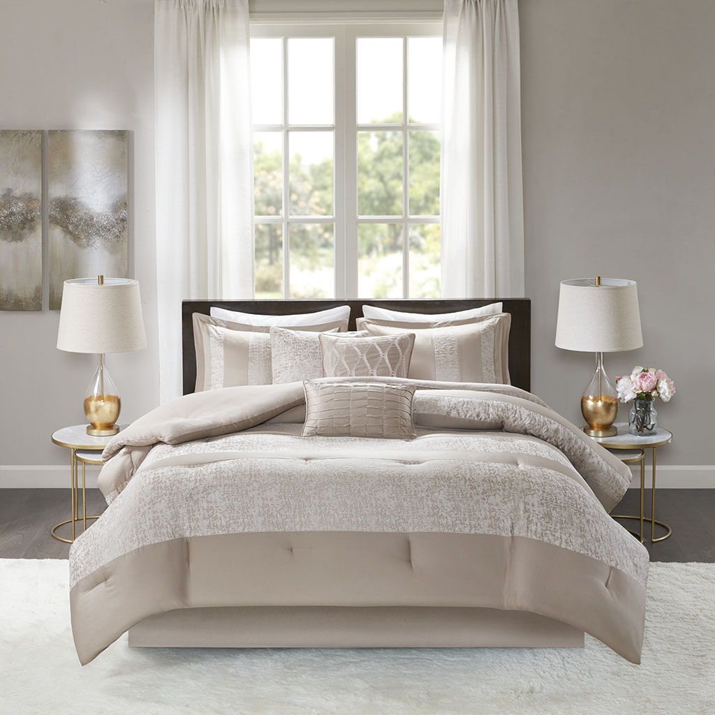 Ava - King 7 Piece Comforter Set - Taupe