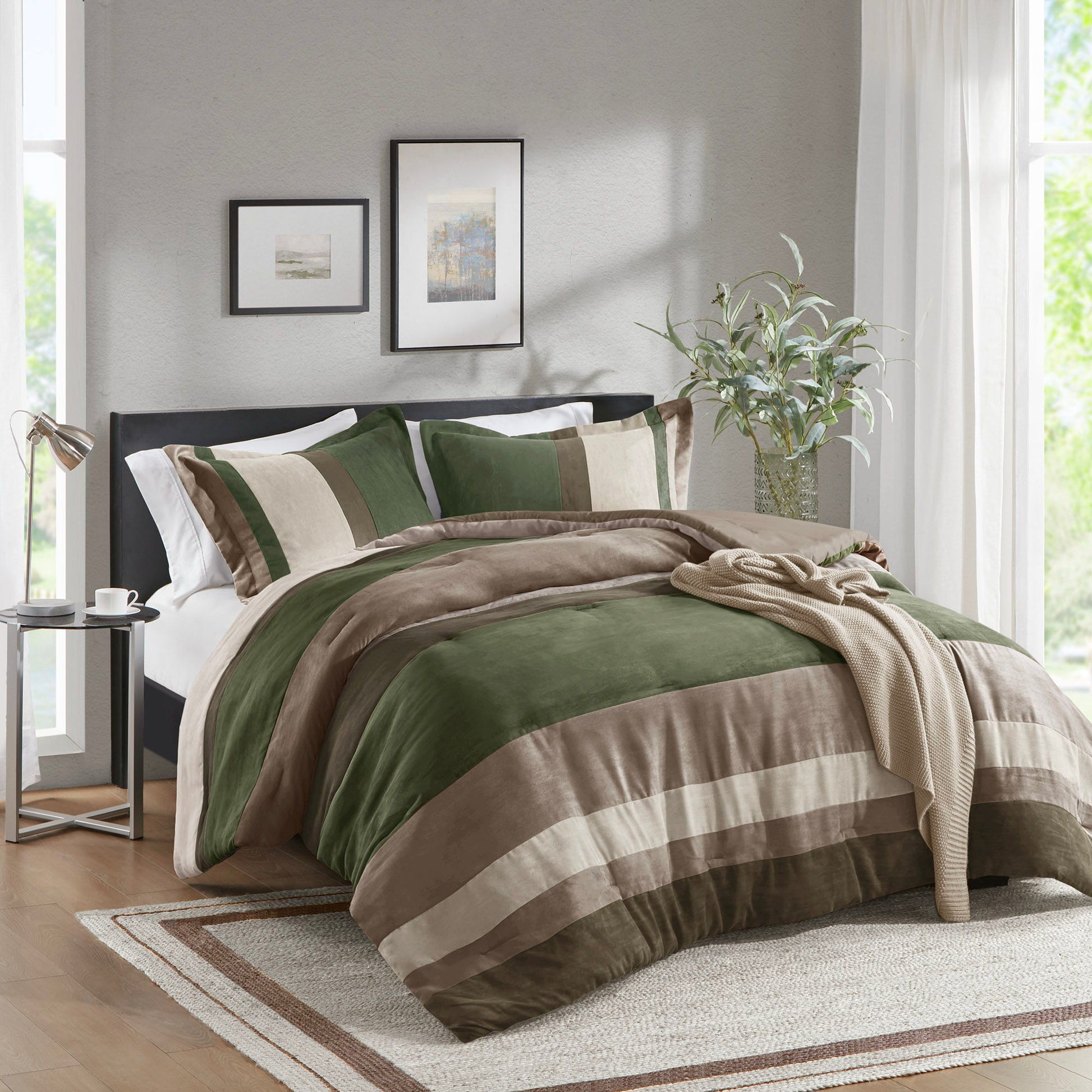 Boulder Stripe - Full/Queen Pieced Comforter Set - Green