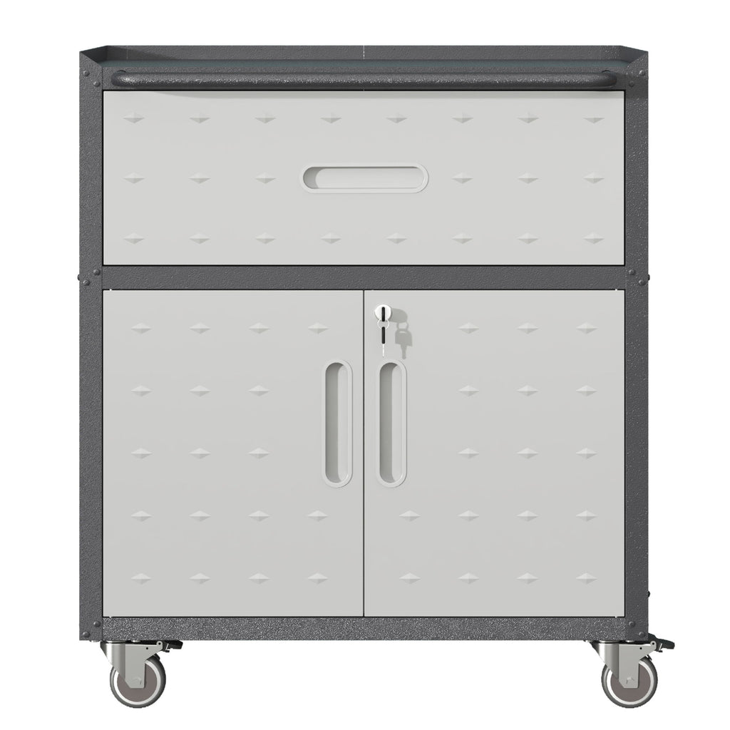 Sturdy And Durable Metal Tool Cabinet For Garage With Wheels Mobile Heavy Duty Storage Cabinet With 1 Drawer And 2 Locking Doors