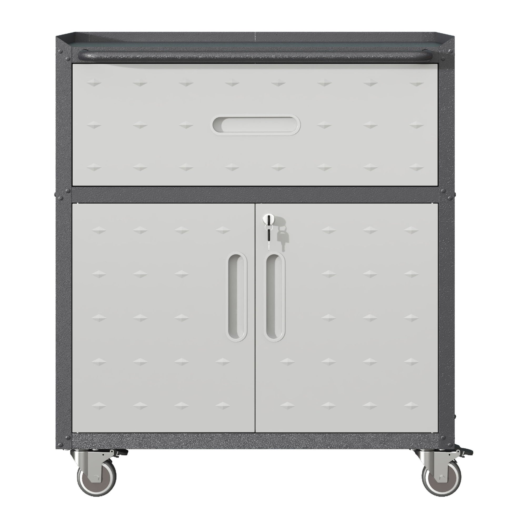 Sturdy And Durable Metal Tool Cabinet For Garage With Wheels Mobile Heavy Duty Storage Cabinet With 1 Drawer And 2 Locking Doors