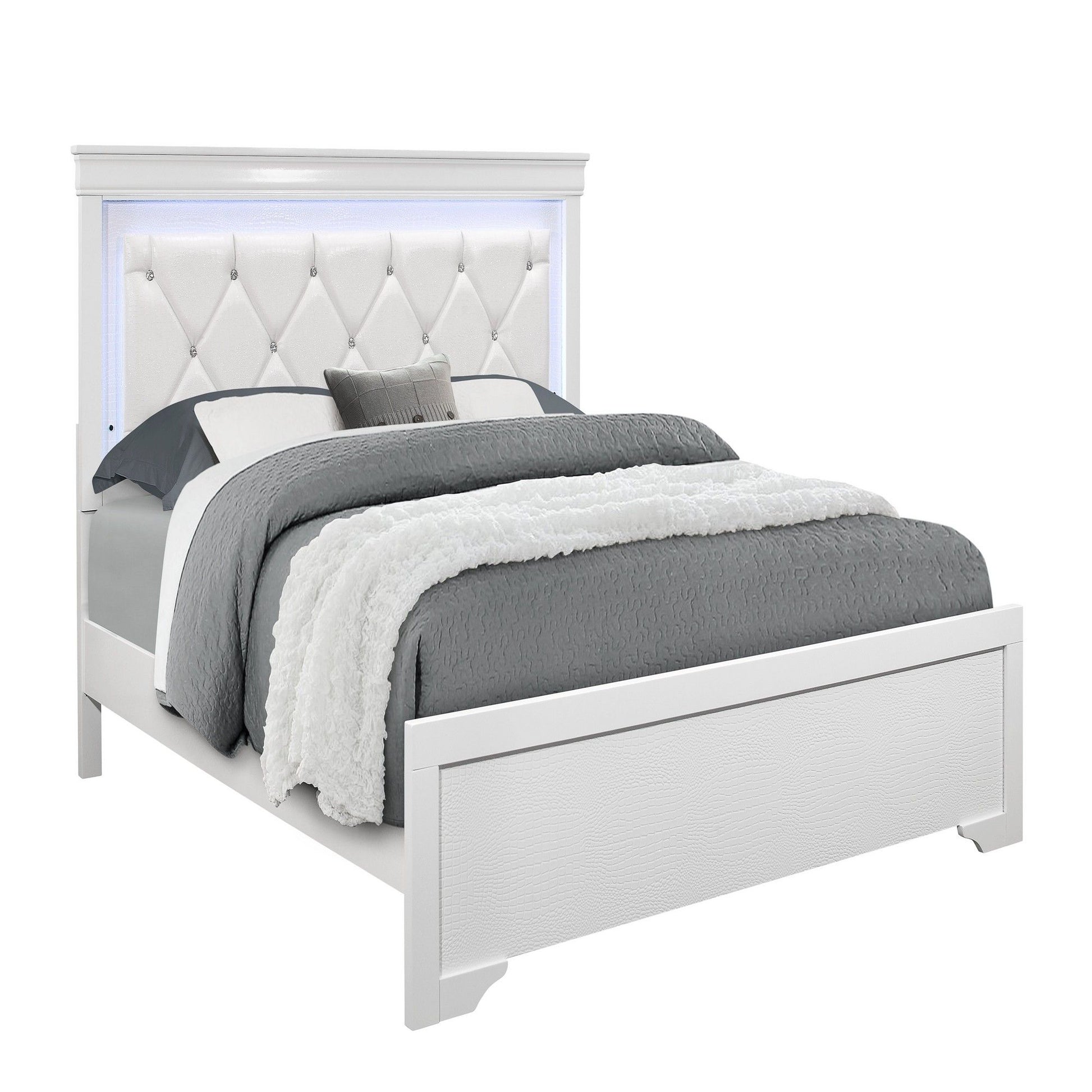 Shaker - Bed With LED Lighting And Crystal Inspired Tufted Headboard