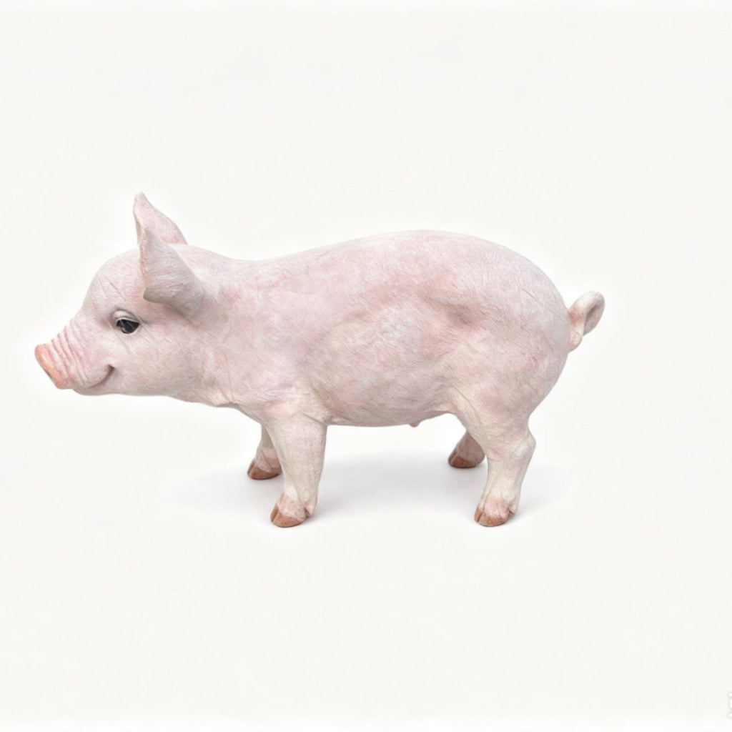 Cute Pig Garden Statue, Farm Pig Figurine Lawn Ornament, Weatherproof Outdoor Sculpture Decor - Baby Pink