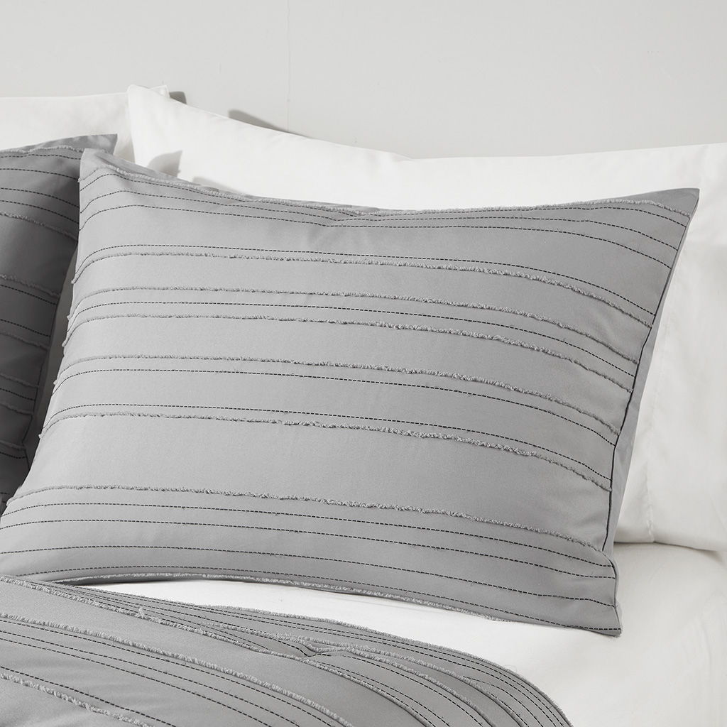 Oliver - Cationic Dyed Clip Jacquard Twin Comforter Set With Throw Pillow - Gray
