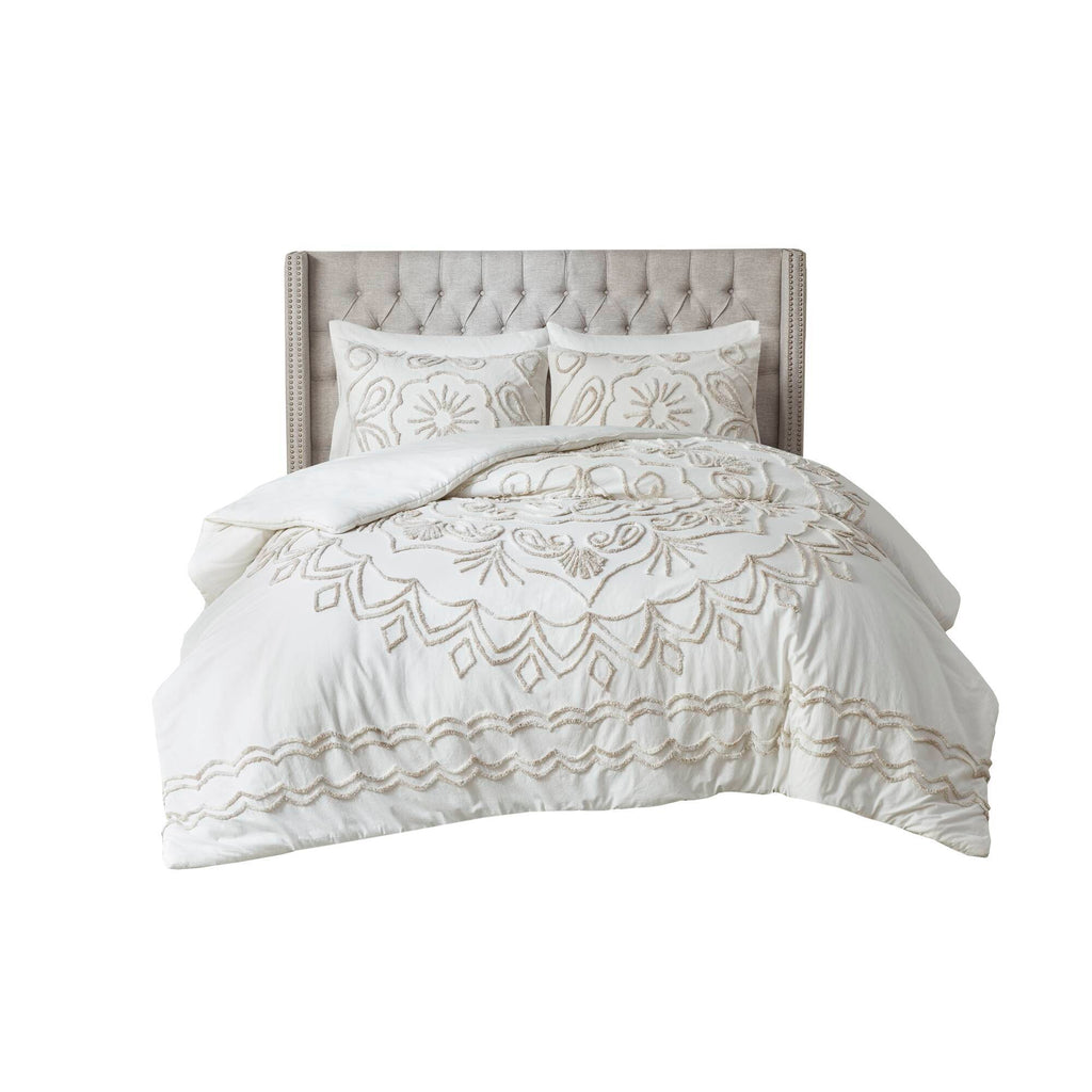 Violette - 3 Piece Tufted Duvet Cover Set - Ivory / Taupe
