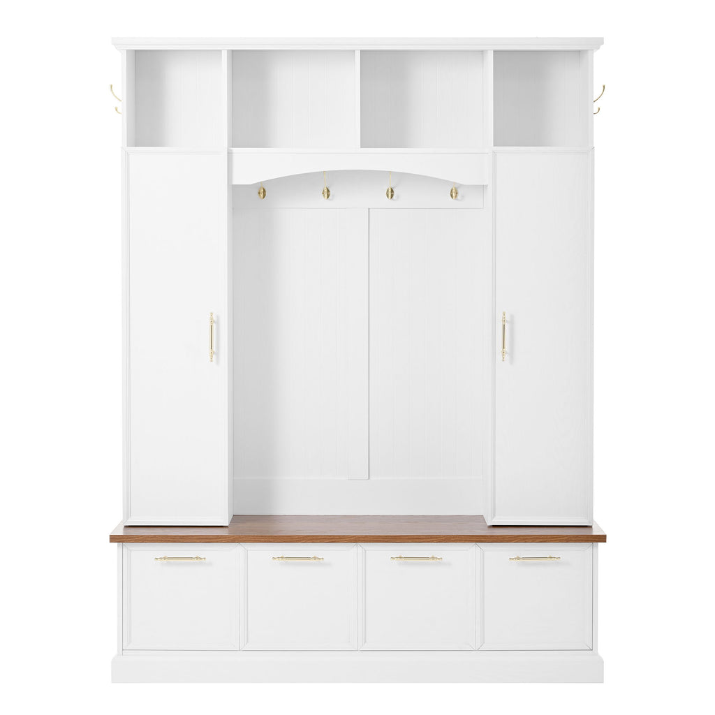 4 In 1 Hall Tree With Hooks & Handles, Adjustable Shelves, Coat & Shoe Rack For Mudroom