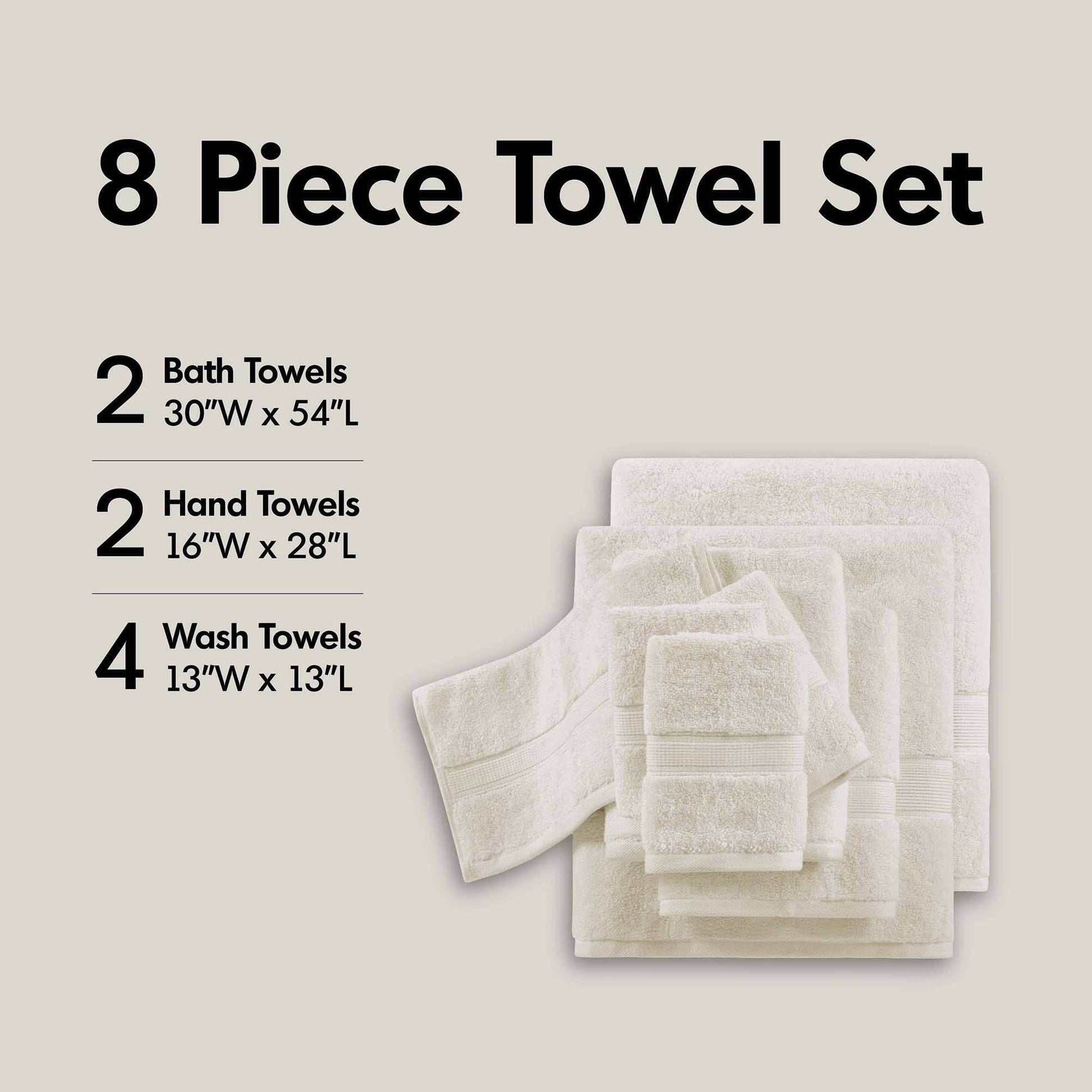 800GSM - 8 Piece Antimicrobial Towel Set - Cream