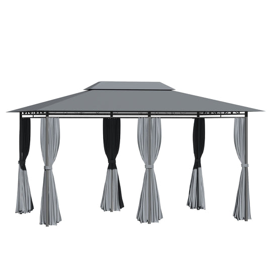 Outsunny - Patio Gazebo, Outdoor Gazebo Canopy Shelter With Curtains, Vented Roof, Steel Frame For Garden, Lawn, Backyard And Deck, - Sage Gray