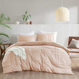 Porter - King Soft Washed Pleated Duvet Cover Set - Blush