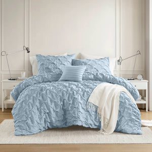 Bailey - Full/Queen Diamond Pucker Comforter Set - Blue