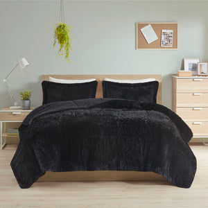 Malea - Twin Shaggy Long Comforter Mini Set - Black