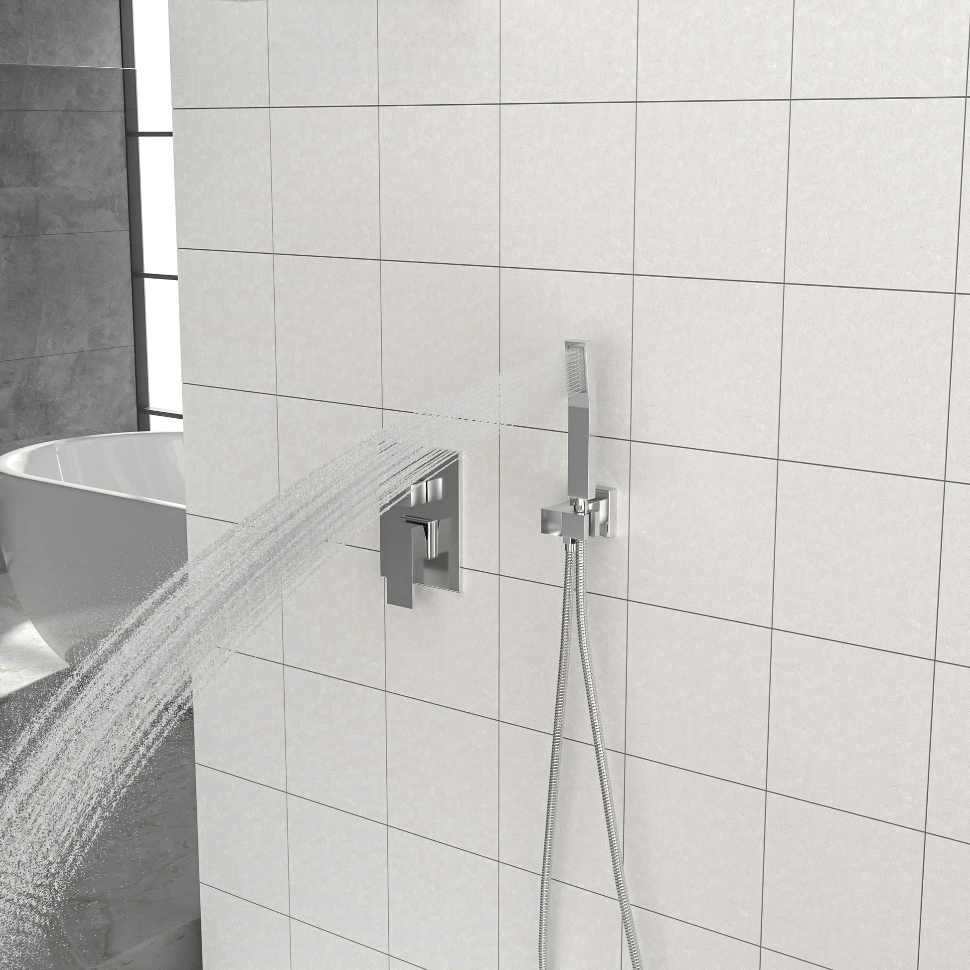 10" Square Dual Shower Head System Wall Mounted With Rough In Valve Modern Bathroom Fixture